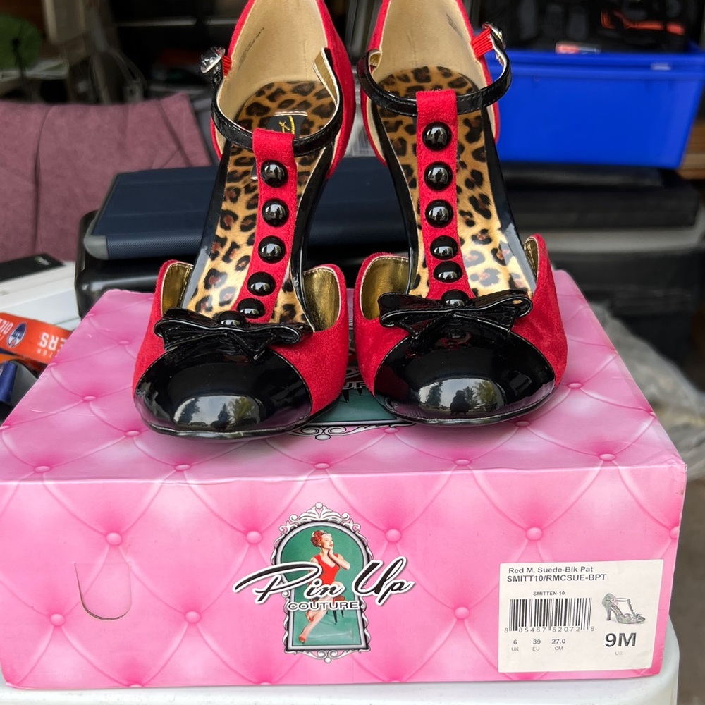 Pinup Couture Red and Black T-Strap Heels